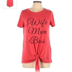 Acting Pro Coral "Wife Mom Boss" Tie Front Short Sleeve T-Shirt Women's Large L